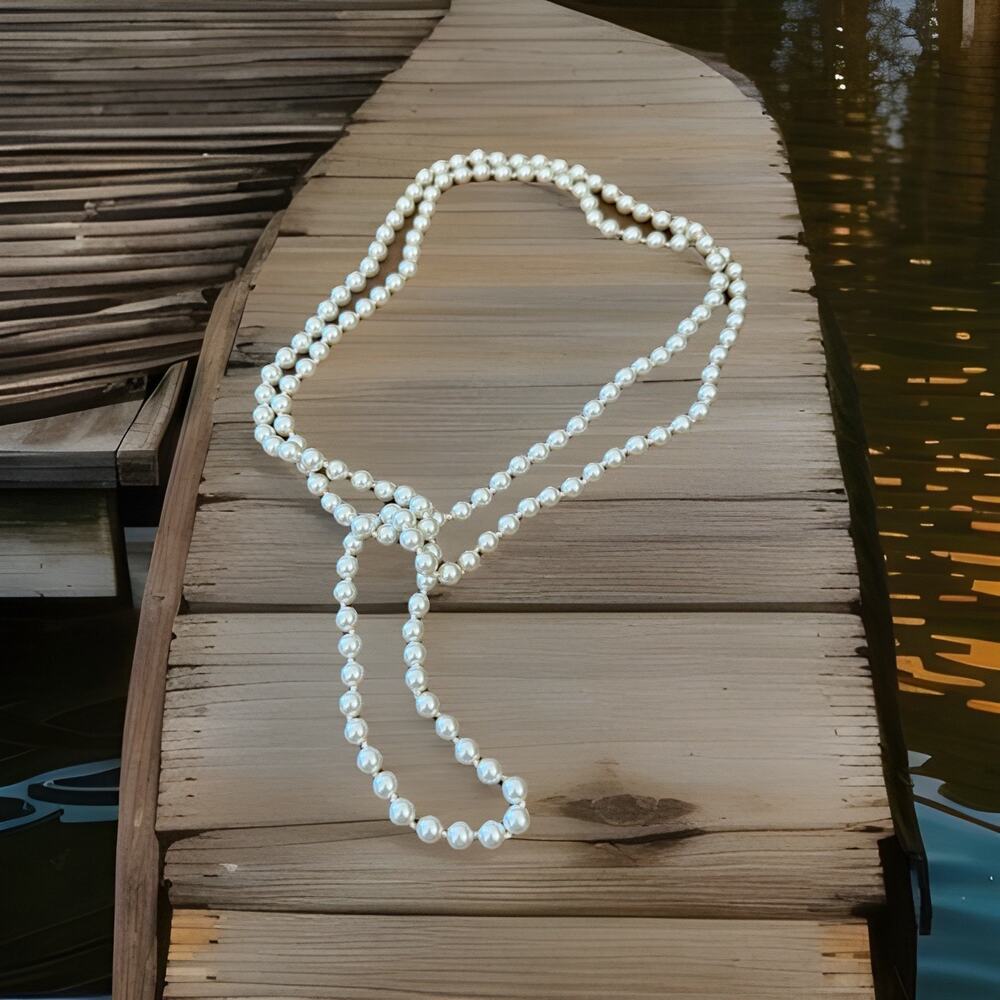 Vintage Long Pearl Necklace-56” Faux Pearl Rope Strand – Flapper 1920s Gatsby